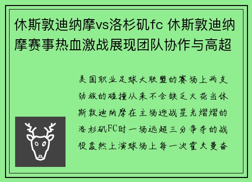 休斯敦迪纳摩vs洛杉矶fc 休斯敦迪纳摩赛事热血激战展现团队协作与高超技巧精彩纷呈